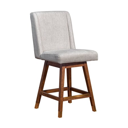 Armen Living Stancoste Swivel Counter Stool in Brown Oak Wood Finish with Beige Fabric 840254332157